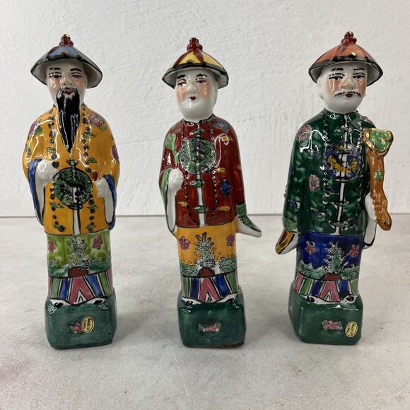SET OF 3 VINTAGE CHINESE PORCELAIN FIGURES QING DYNASTY EMPERORS 9” - Picture 1 of 16